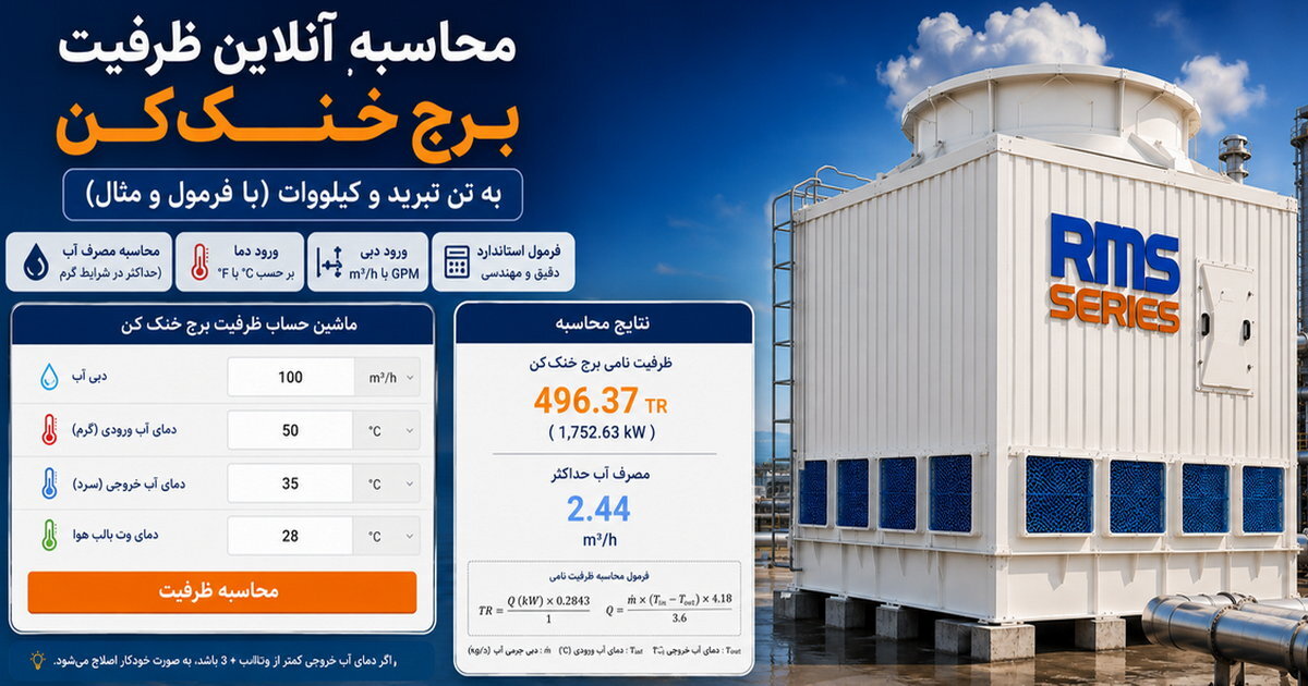 تن تبرید نامی برج خنک کن، ماشین حساب آنلاین محاسبه آنلاین ظرفیت کولینگ تاور