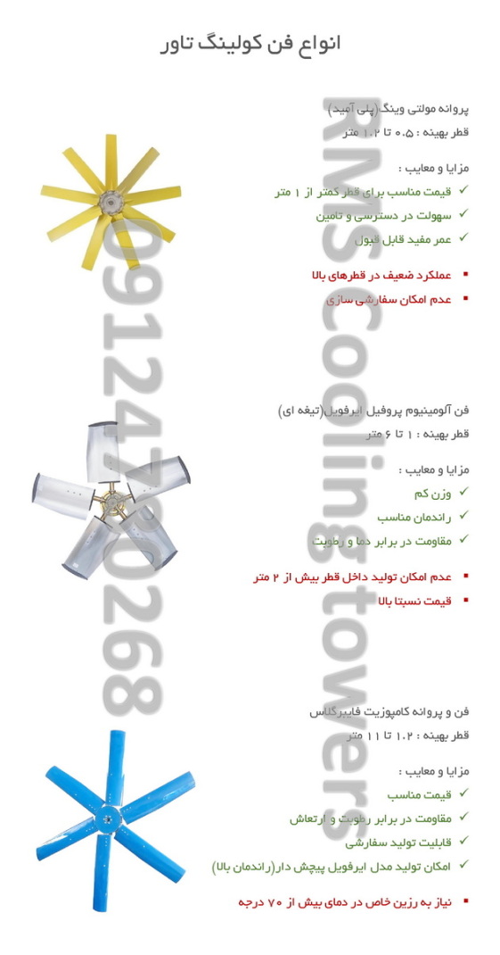انواع پروانه برج خنک کننده