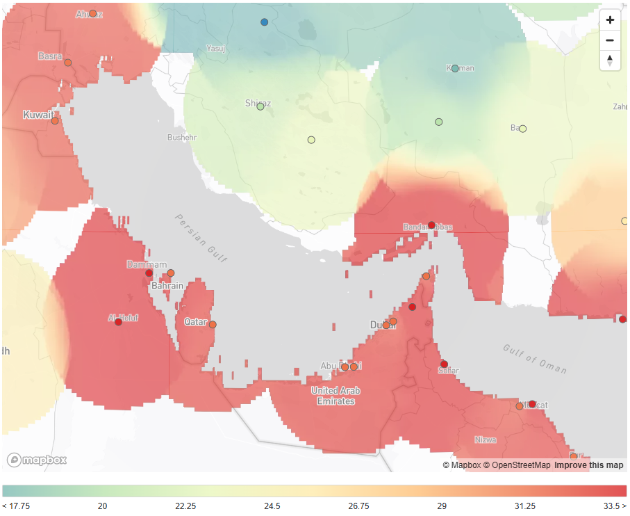 wet bulb temperature in middle east